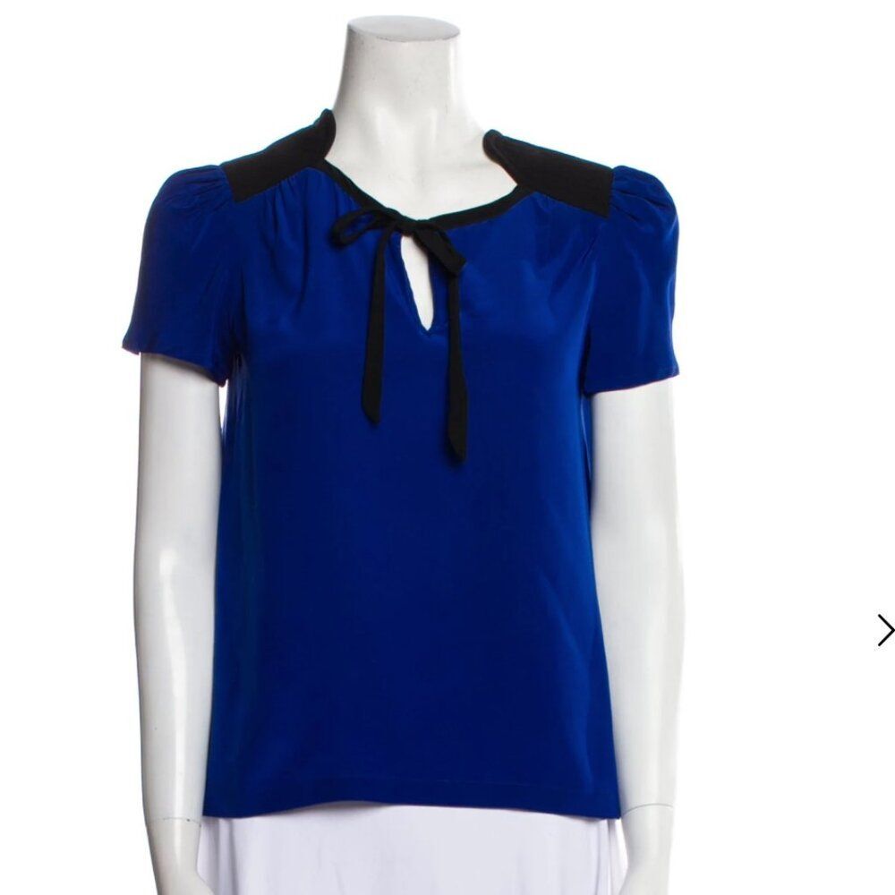 Maje Seymour Royal Blue Blouse with Black Trim - Size 1 (Small)